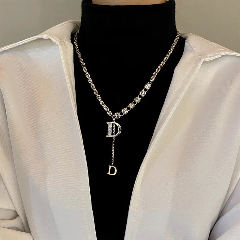 Luxus Zirkon D-Anhänger Kette mit Strass – Geschenk für Damen & Mädchen