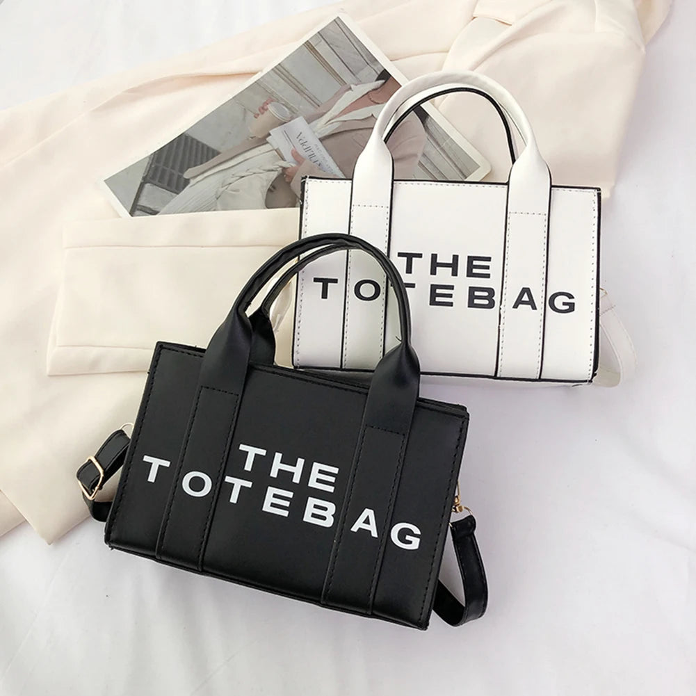 Ladies Tote Bag Contrast Letters Fashion Women Messenger Bags PU Leather Portable Casual Simple Adjustable Straps Female Satchel