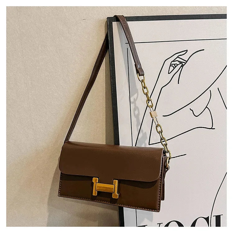 Bag New Women'S Bag Fashion Senior Texture Crossbody Shoulder Bag Hundred Small Square Bag Brown Niche Light Luxury Women'S Bag