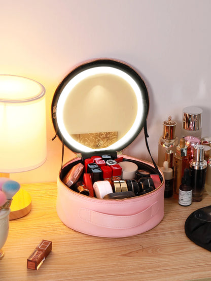 Portable Cosmetic Bag with LED Mirror and Lighting for Travel