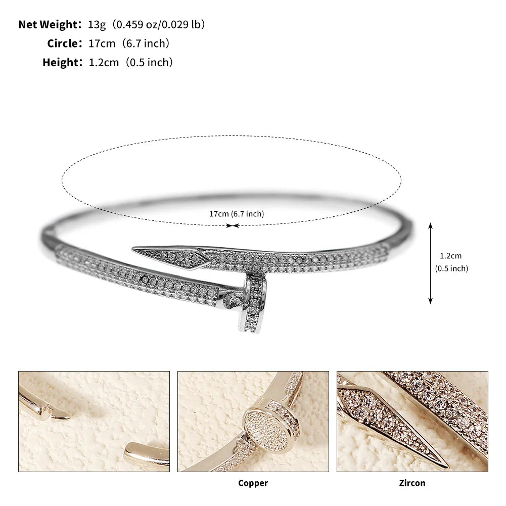 Classic Brand Nail Bracelets Female Temperament Simple Trendy Bracelet Zircon Screw Bracelet for Women Gift