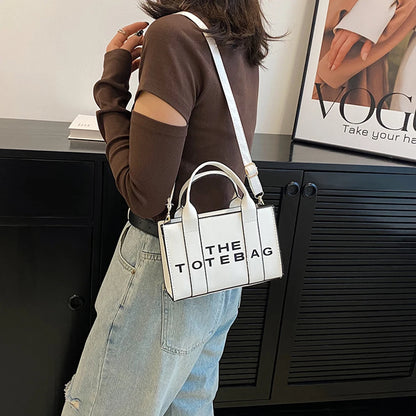 Ladies Tote Bag Contrast Letters Fashion Women Messenger Bags PU Leather Portable Casual Simple Adjustable Straps Female Satchel