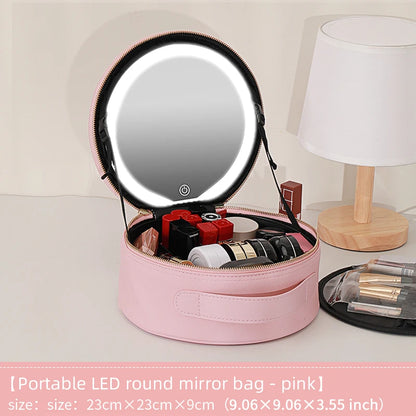 Portable Cosmetic Bag with LED Mirror and Lighting for Travel