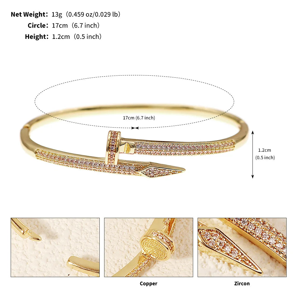 Classic Brand Nail Bracelets Female Temperament Simple Trendy Bracelet Zircon Screw Bracelet for Women Gift