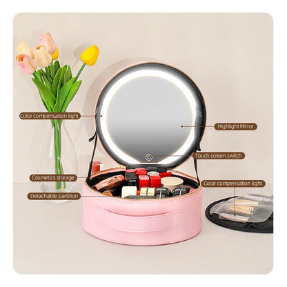 Portable Cosmetic Bag with LED Mirror and Lighting for Travel