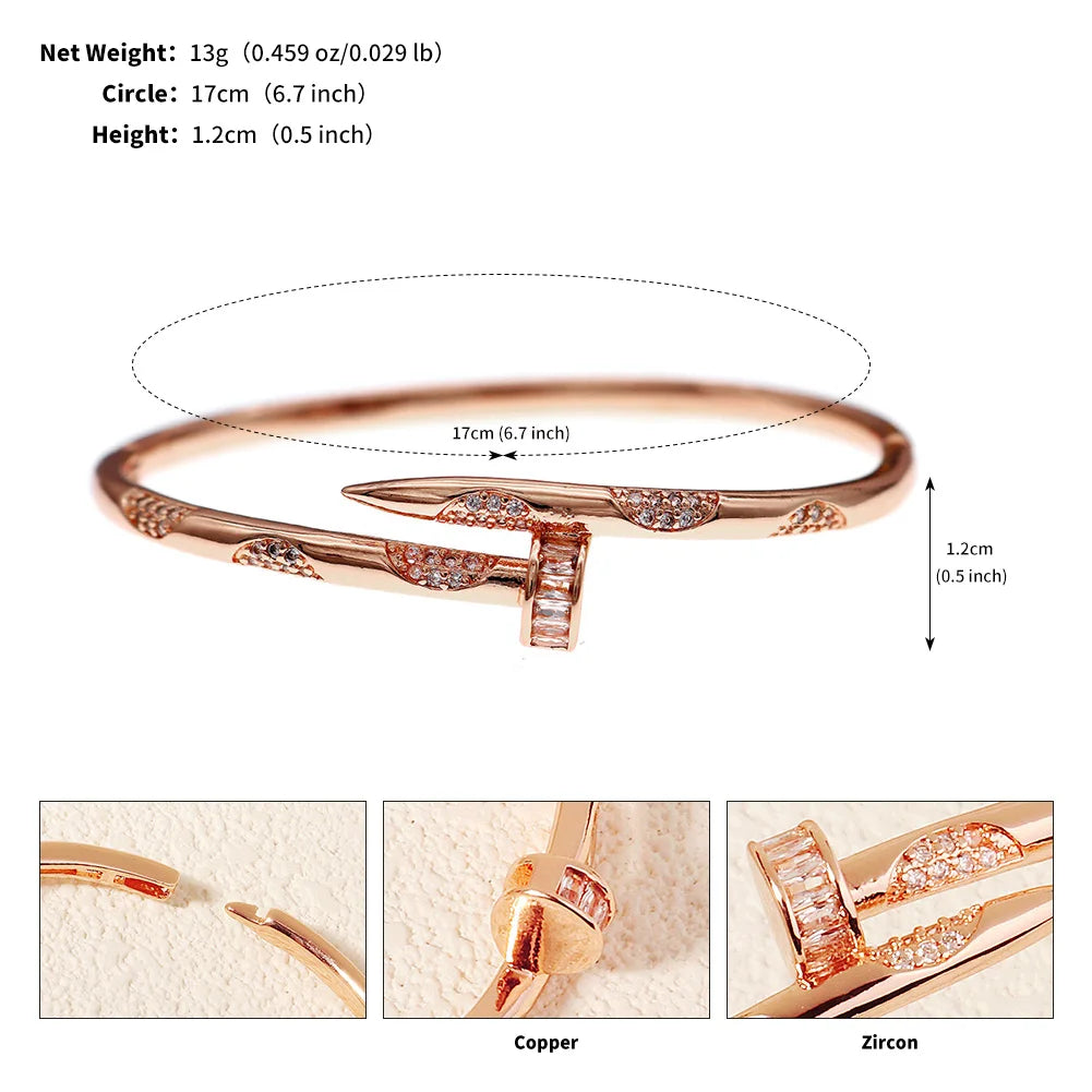 Classic Brand Nail Bracelets Female Temperament Simple Trendy Bracelet Zircon Screw Bracelet for Women Gift